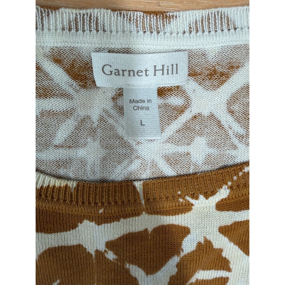 Garnet Hill Silk Cotton Blend Abstract Geometric Print Sweater Sz L Ochre Yellow - Picture 6 of 7